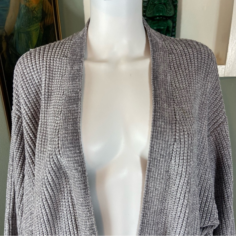 LBLC the Label Heather Light Gray Sherry Cardigan Chenille Sweater XS Duster - Picture 6 of 13